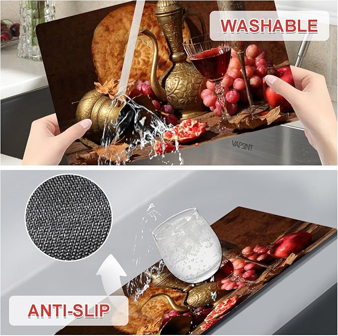 Wine Placemats Set of 4 - Faux Leather Heat Resistant Placemats for Dinner Table, Non-Slip Waterproof Oil-Proof Washable Reusable Placemat for Indoor Outdoor Kitchen Decor, 15.75In*11.81In