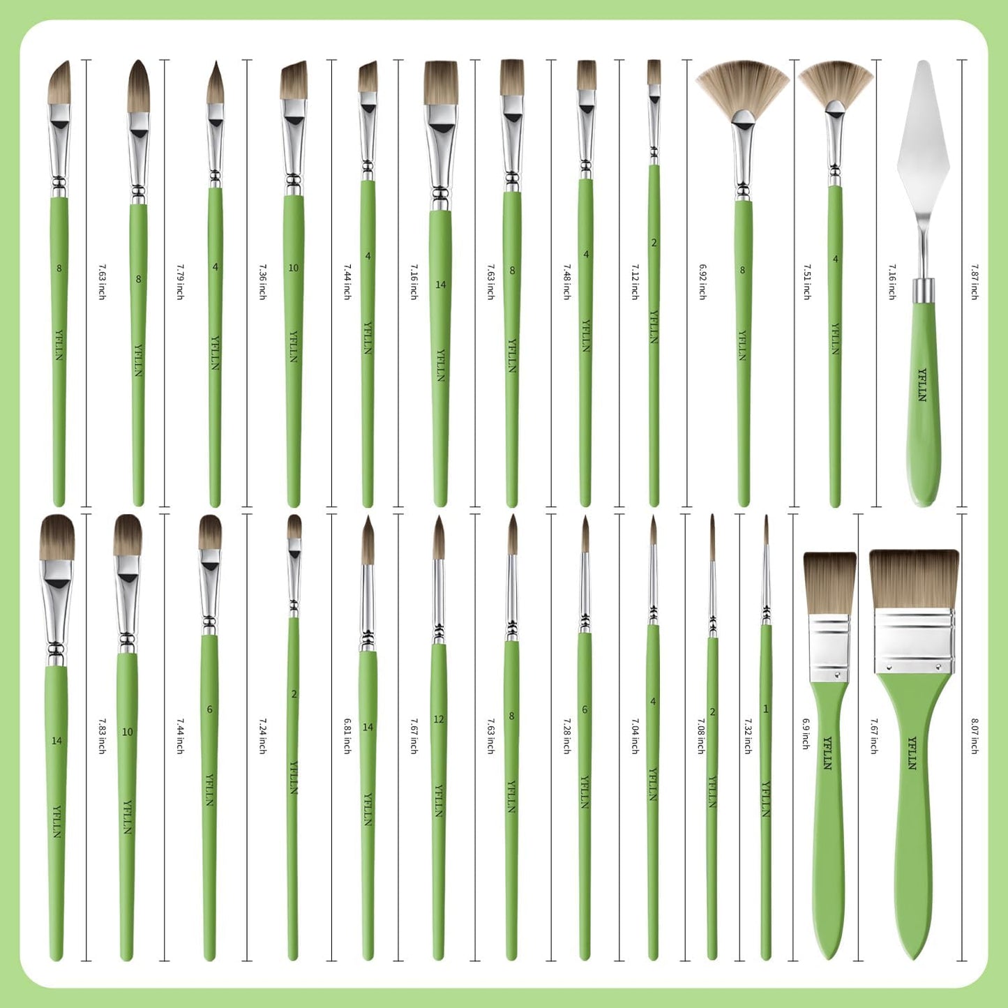 Paint Brushes Set of 25 Pieces Wooden Handles Brushes，Professional Artist Series with Filbert, Fan, Dagger, Cat Tongue, Round, Angle, Wide Flat Canvas Roll Bag & Palette Knife