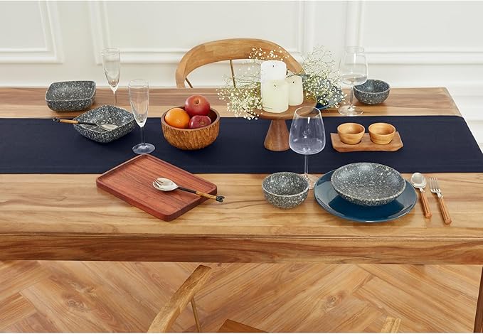 Solino Home Linen Navy Blue Table Runner 72 Inches Long - 100% Pure Linen Medium Weight Hemstitch Table Runner 14 x 72 Inch for Dresser, Dining, Winter