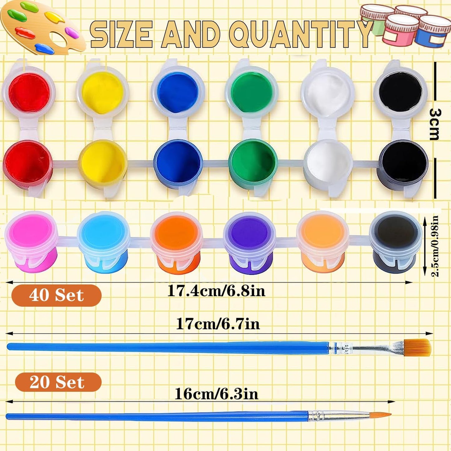 420 Pcs Washable Acrylic Paint for Kids Arts and Crafts, 30 Gouache Watercolor Paint Sets of 12 Colors for Party Classroom Painting Supplies, 30 Flat and 30 Pointed Brushes