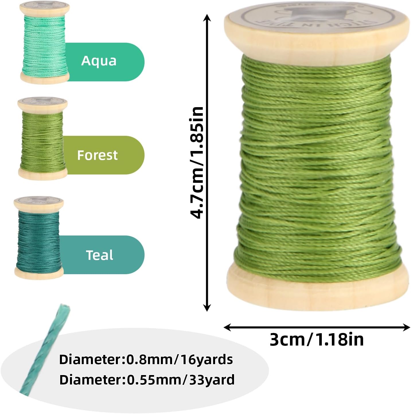 Natural Waxed Thread, 0.55mm/0.8mm, Wax Thread for Handcrafted Wrapping, Sewing, Bookbinding, Leather Threads, Beginners Craft DIY, Hemp Cord (Teal/Aqua/Forest, 0.8mm/16 Yards)
