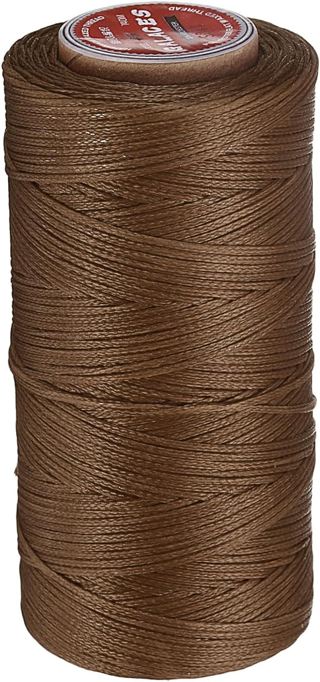 uxcell Flat Leather Sewing Waxed Thread, 140m / 153 Yards Polyester Wax String, 300D Wax Stitching Cord for Leather Crafts, Bookbinding, Bracelets Braided, Brown