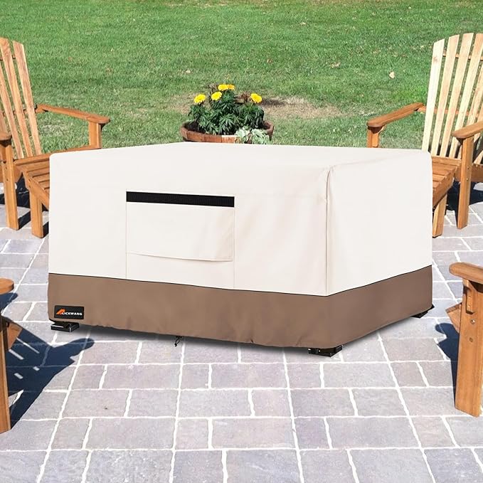 Fire Pit Cover Rectangular, Outdoor Heavy Duty 600D Tear-Resistant 100% Waterproof 52 Inch Fire Table Cover Rectangle, Patio Weatherproof Rectangular Fire Table Protector, Beige 52" L x 34" W x 24" H