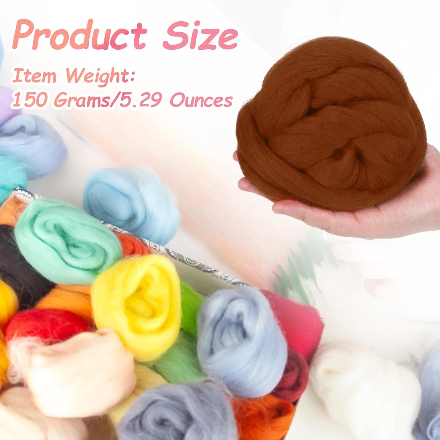 PATIKIL Wool Roving Yarn, 150G/5.3OZ Soft Felting Wool Pure Chunky Roving Yarn Bulk for Needle Felting Knitting Blanket Spinning Weaving DIY Craft, Bright Brown