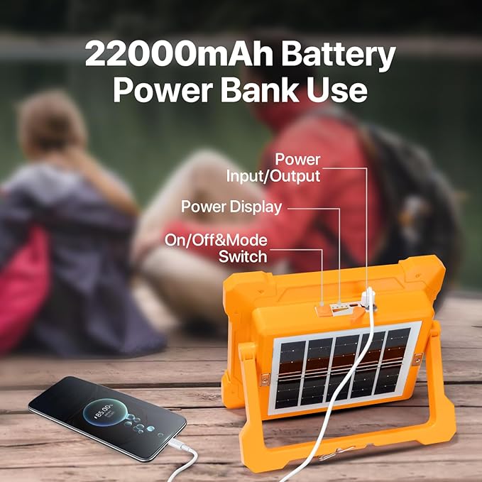 Portable LED Work Solar Light - Kifflux 300W Rechargeable LED Solar Work Light, Magnetic Worklight with IP66 Waterproof, Portable Solar Power Outdoor Working Light for Emergency Camping(2 Pack)