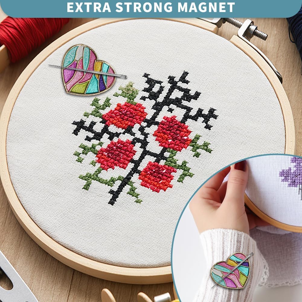 Magnetic Needle Minder Magnet Embroidery Accessories and Supplies Embroidery Needle Holder Cross Stitch Holder Needlework Supplies (Cardinal) (Love)
