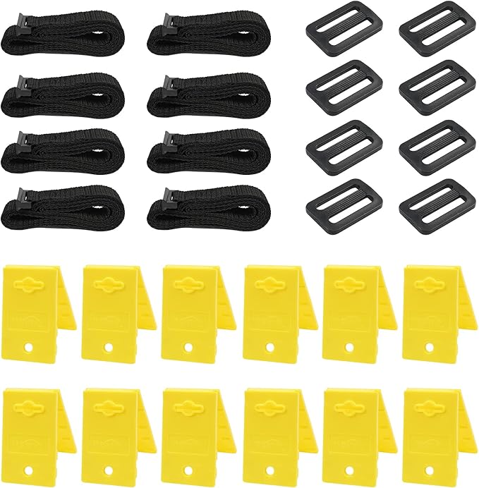 VINGLI Pool Cover Reel Set Pool Reel Embedded Straps with Clips, Pool Solar Cover Reel Attachment Kit,Including 8 Adhesive Nylon Straps, 12 Cord Plates,8 Buckles for In-ground Swimming Pool