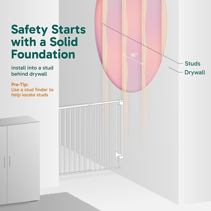 Cumbor 29.2–43" Baby Gate for Stairs, Wall-Mounted (Drill Required), Expandable No Bottom Bar Dog Gate, Auto Close Extra Wide Walk Thru, Pet & Toddler Proof Gate, Top & Bottom of Stairways (Brown)