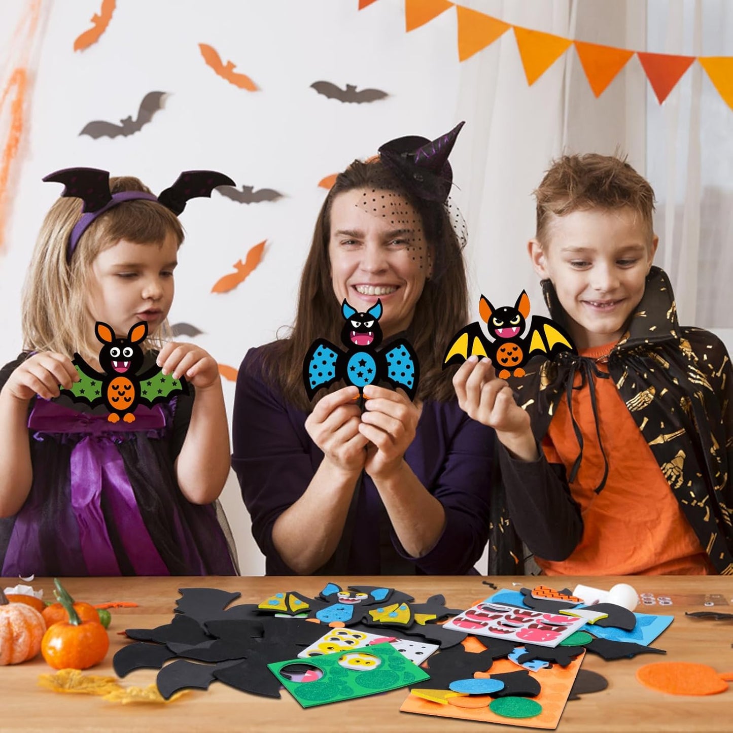 Fennoral 12 Pack Bat Crafts for Kids Bat Crafts Kits Make You Own Bat Foam Stickers Ornament DIY Arts and Crafts for Kids Girls Boys Halloween Party Supplies Halloween Decoration