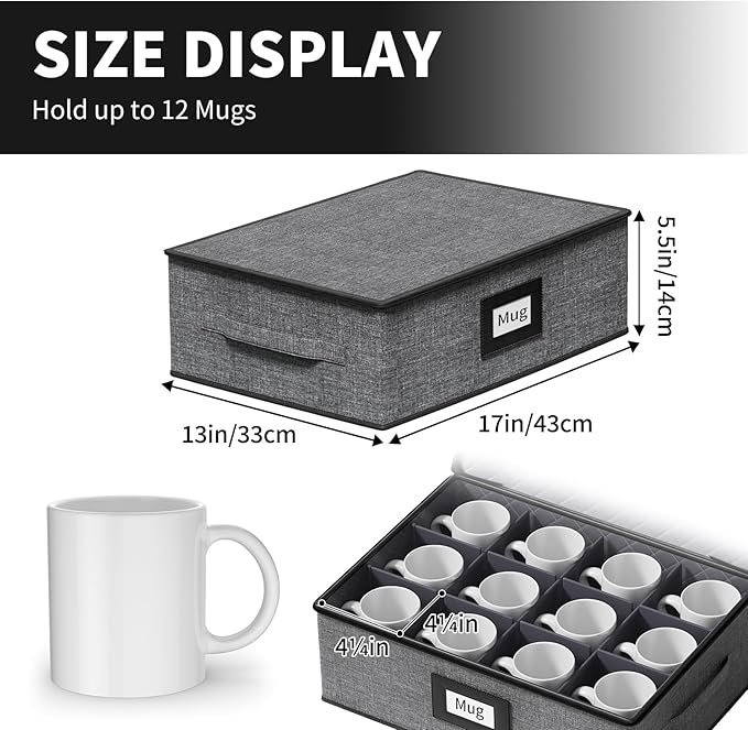Aokeyee China Storage Containers Hard Shell 8 Piece, Mug, Wine Glass, Utensils, Plate Storage Containers w/Lid, Soft Dividers Felt Pads, Handles, Stackable Storage Organizer for Moving, Party, Grey