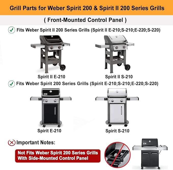 17.5" Grill Grates for Weber Spirit E210 E220 & Spirit II E210 E220 Series Grills with Front Control Knobs;304 Stainless Steel Grates;Weber Grill Grates 7637;Weber Grill Grids (2 Pcs)