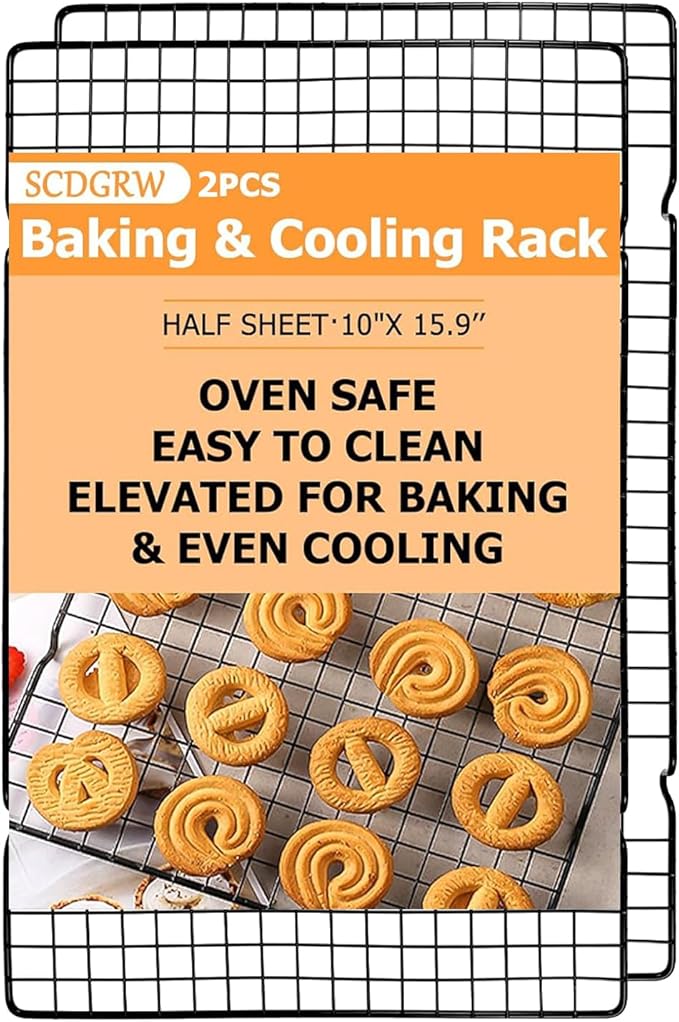 2PCS Cooling Racks for Baking and Cooking - 10"x16" Stainless Steel Wire Racks, Oven Safe & Dishwasher Safe, Heavy Duty Cooling Racks for Cookies, Cakes, Roasts & More