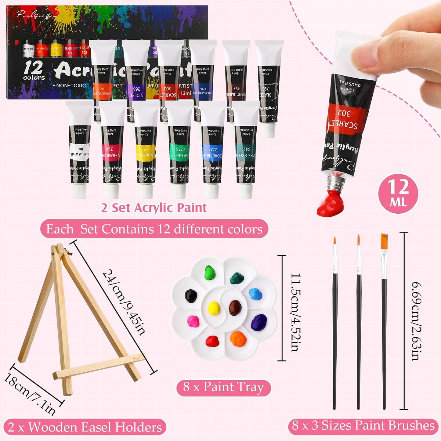 Cholemy 36 Pcs Paint and Sip Kit for Adults 8''x10'' Pre Drawn Canvas for Painting DIY Afro Acrylic Painting Kit Wood Easel Brushes Date Night Bulk for Christmas Party Gifts(Colorful Fruits)