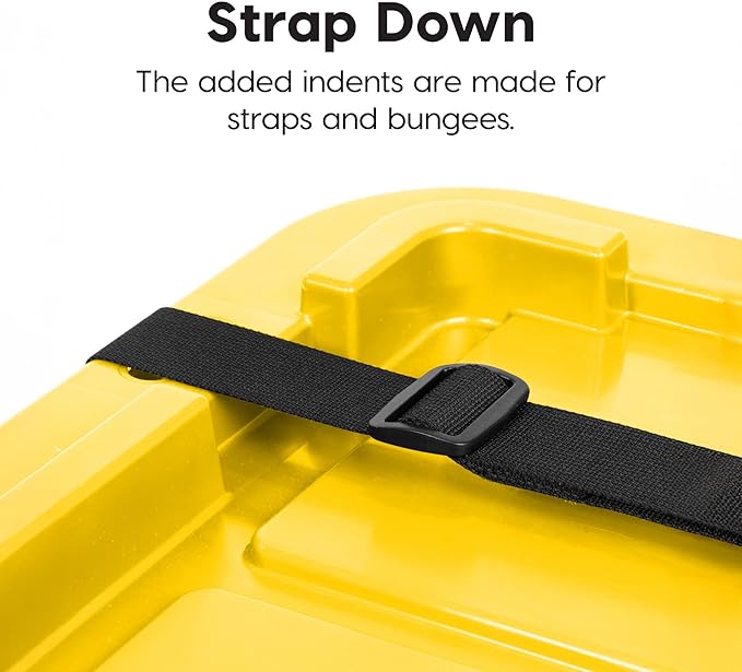 IRIS USA 2-Pack 27 Gallon Storage Bins with Lids |Made in USA| Heavy Duty Plastic Tote Containers for Truckbed Tool Box Organization, Large - Black/Yellow
