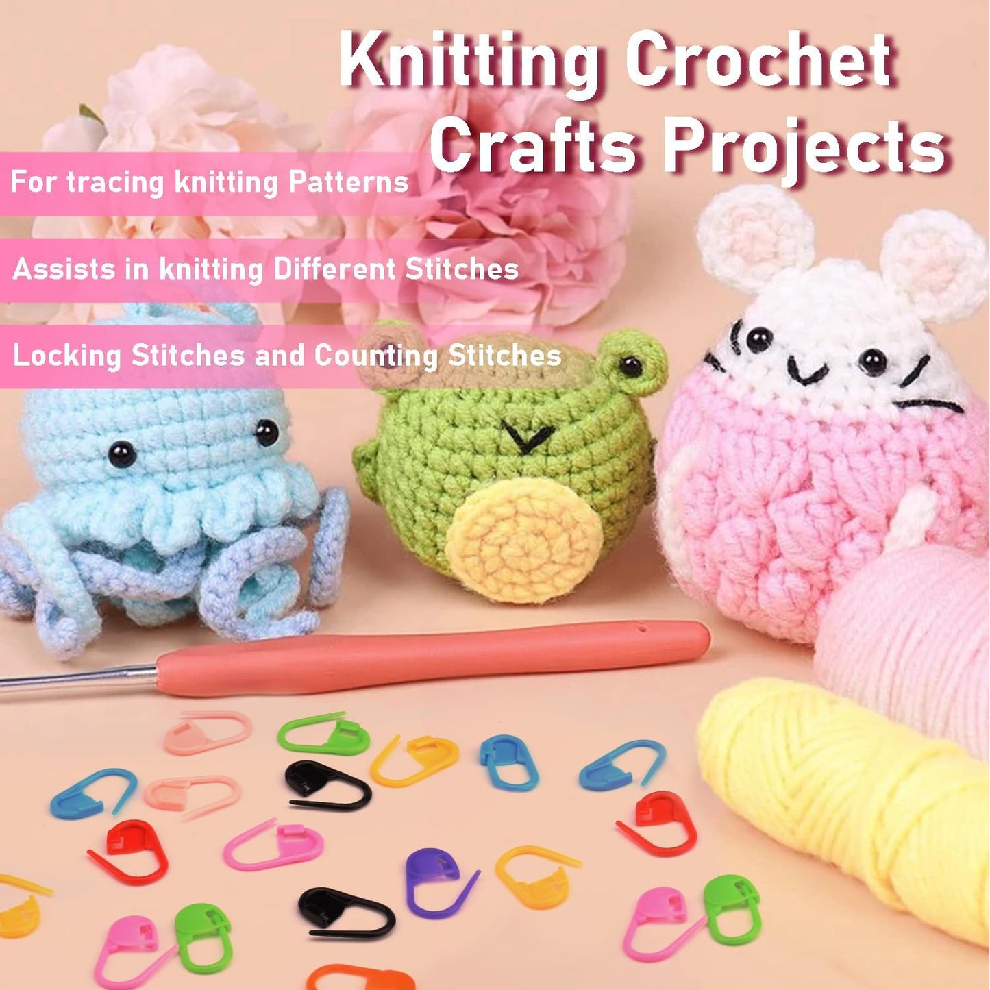 150 PCS Plastic Knitting Stitch Markers for Crocheting, Crochet Stitch Marker for Yarn Crafts Knitting Weaving Locking Plastic Safety Pins Crochet Supplies Accessories, Black