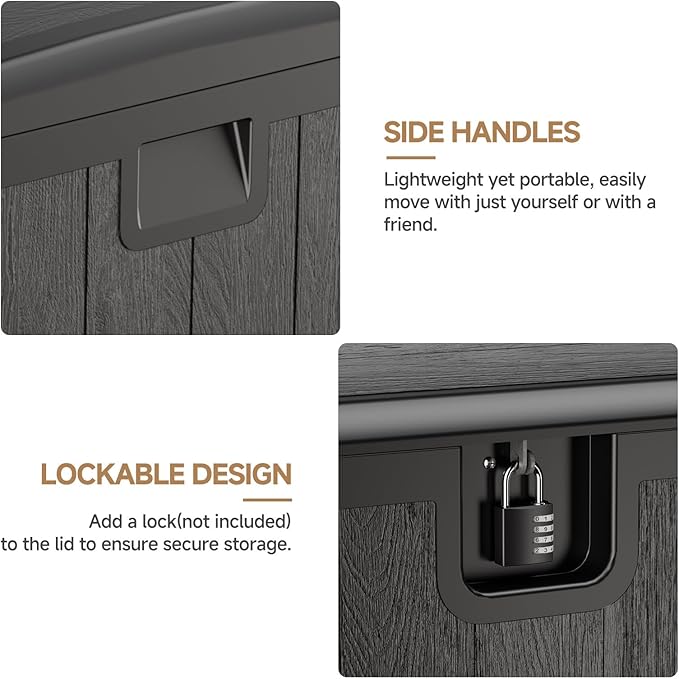 JEKO&JEKO 240 Gallon Outdoor Storage Box Set, 2-Pack (110 Gallon & 130 Gallon) Deck Boxes with Lockable Lid for Patio and Garden, Black
