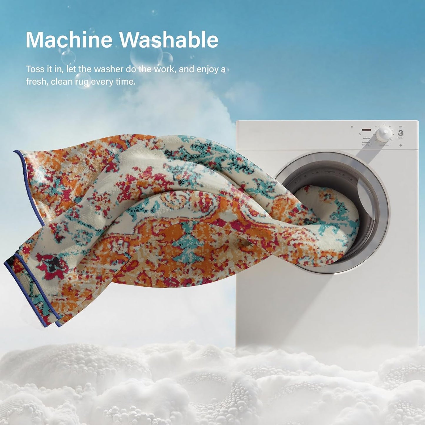 Lahome Washable Round Rugs 5'3"ft, Bohemian Orange Circle Rugs for Living Room, Entryway Round Area Rug, Floral Medallion Soft Non Slip Nursery Carpet for Bedroom Dining Coffee Table