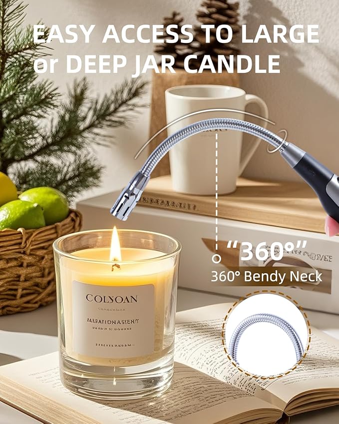 Butane Lighter Long Jet Flame Lighter, Refillable Torch, 360° Flexible Neck, Windproof Jet Flame, Visual Fuel Window, for Fireplace Kitchen Grill BBQ Camping Candle(No Butane Included)