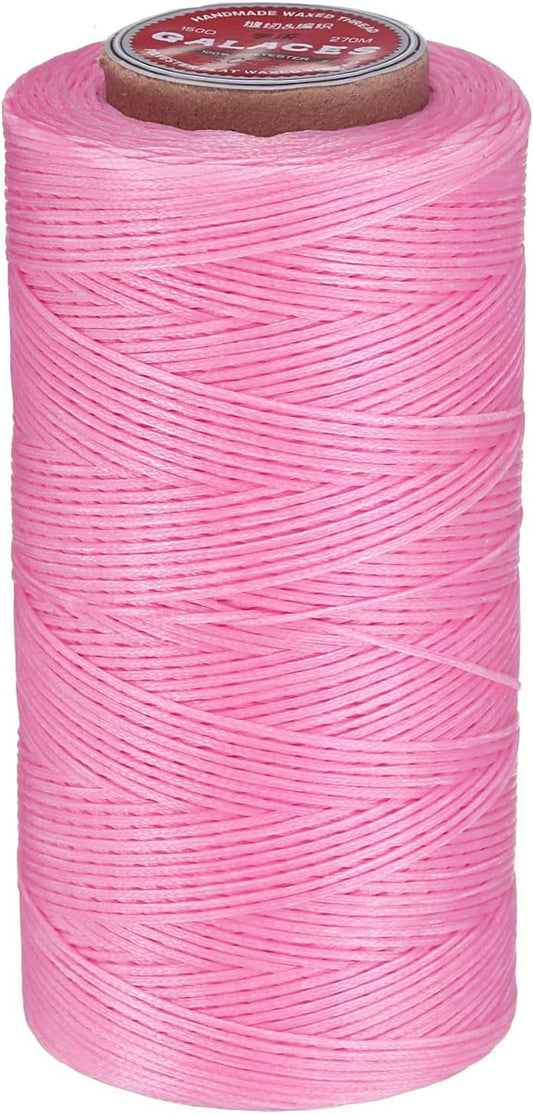 uxcell Flat Leather Sewing Waxed Thread, 270m / 295 Yards Polyester Wax String, 150D Wax Stitching Cord for Leather Crafts, Bookbinding, Bracelets Braided, Peach Pink
