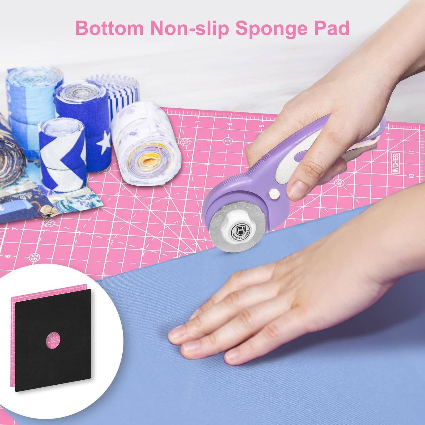 Headley Tools 12"x12" Rotating Cutting Mat, Self Healing Mat with 360-Degree Rotation & Anti-Slip Base, Sewing Board Cutting Mat Perfect for Fabric Quilting Leather Hobby Project，Pink