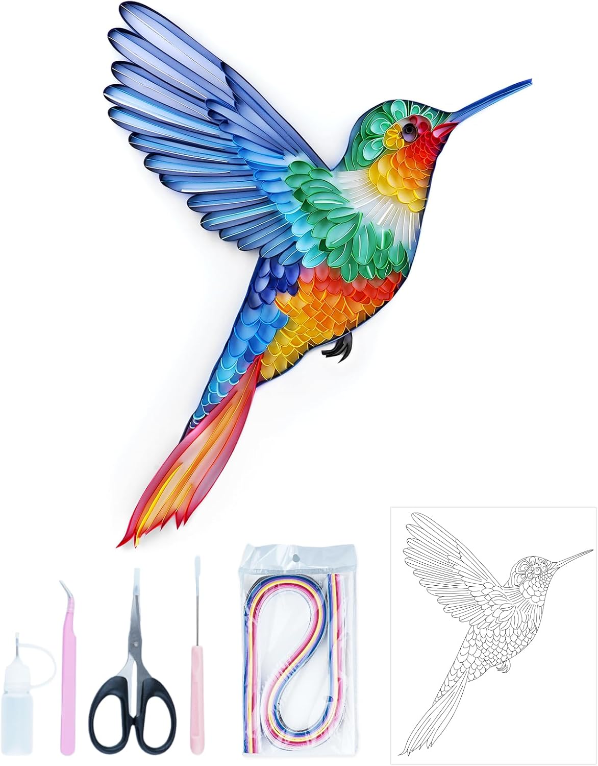 Uniquilling Quilling Kit for Adults - Hummingbird Paper Quilling Kit with Tools & Manual, DIY Craft Kit, 8 x 1 x 0.7 inches, Not Foldable