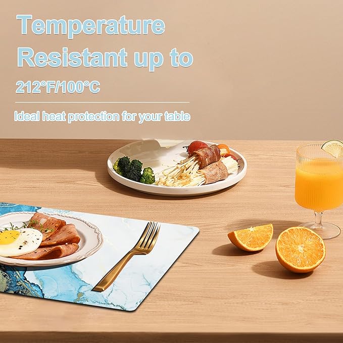 Marble Placemats Set of 4 - Faux Leather Heat Resistant Placemats for Dinner Table, Non-Slip Waterproof Oil-Proof Washable Reusable Placemat for Indoor Outdoor Kitchen Decor, 15.75In*11.81In