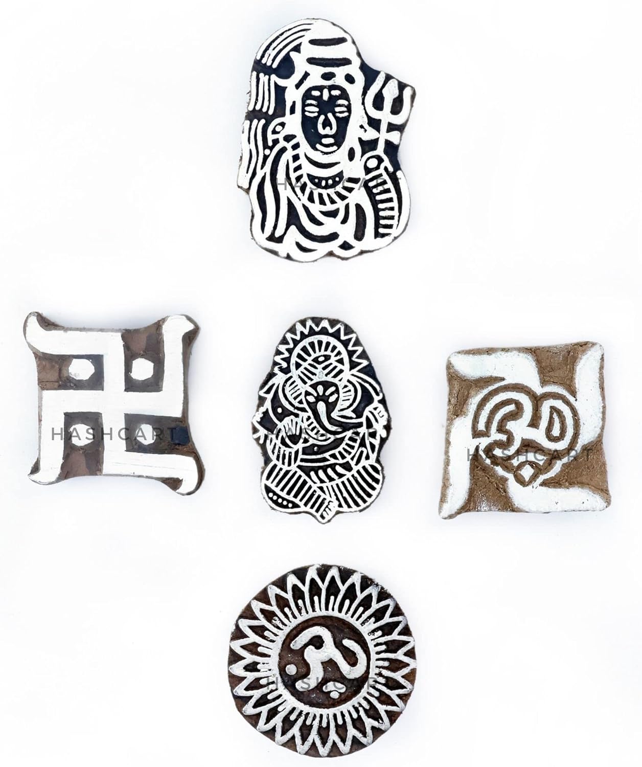 Wooden Pottery Stamps for Block Printing - Handcarved Indian Textile Printing Blocks Set of 5, Clay Pottery Stamps for Crafting on Fabric Card Henna Stamps Hashcart®