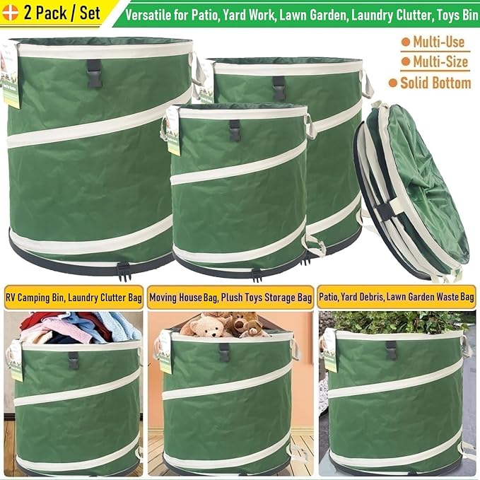 16 Gallon and 24 Gallon Collapsible Trash Can Solid Bottom for Pop-Up Trash Can,Recycling Bin,RV Camping Waste Bin,Laundry Hamper,Yard Waste Bag,Garden Debris Bag,Lawn Grass,Yard Weeds Bags,Leaf Bags