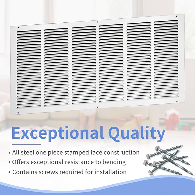 30"W x 14"H [Duct Opening Size] Steel Return Air Grille, Air Return Vent Cover for Ceiling and Sidewall - HVAC Air Vent Covers - [Outer Dimensions: 31.75"W x 15.75"H]