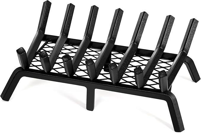 Fireplace Grates with Ember Retainer- 21 Inch Fireplace Log Grate Heavy Duty Solid Steel 7-Bars, Fire Grate, Inside Wrought Cast Iron Wood Stove Pit for Indoor Outdoor Chimney Hearth