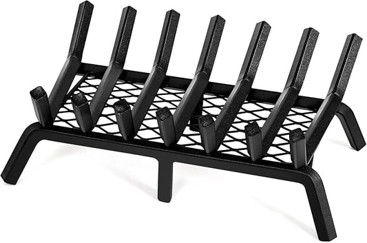 Fireplace Grates with Ember Retainer- 21 Inch Fireplace Log Grate Heavy Duty Solid Steel 7-Bars, Fire Grate, Inside Wrought Cast Iron Wood Stove Pit for Indoor Outdoor Chimney Hearth