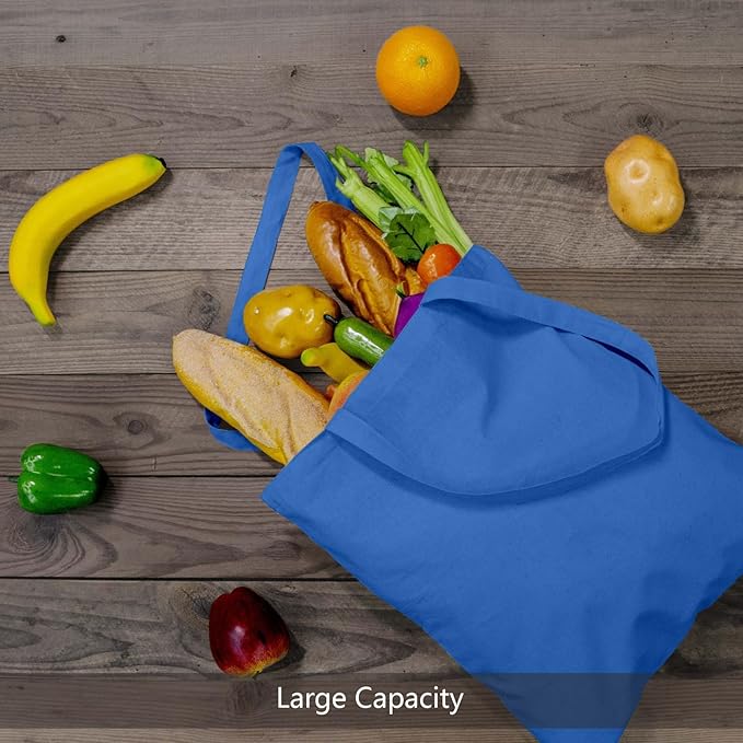 TOPDesign 6-Pack Economical 16"x15" Ocean Blue Cotton Tote Bags, Lightweight Medium Reusable Grocery Shopping Cloth Bags, Suitable for DIY, Advertising, Promotion, Gift, Activity
