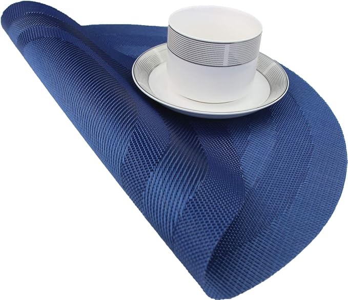 Round Placemat Set of 6 Heat Resistant Vinyl Washable Kitchen 15 inch Placemats for Home Indoor Outdoor Party (6pcs Round, Navy Blue)