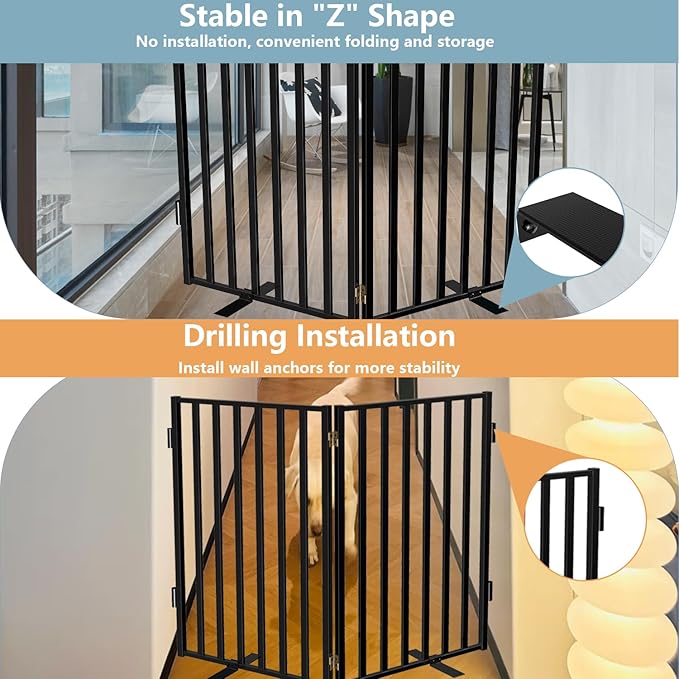 Full Metal Freestanding Dog Gates, 32" Height Pet Gates for Indoor & Outdoor, Extra Wide Foldable Dog Fences for Stairs, Hallways, Doorways, Yard (2 Panels, 40" W × 32" H)