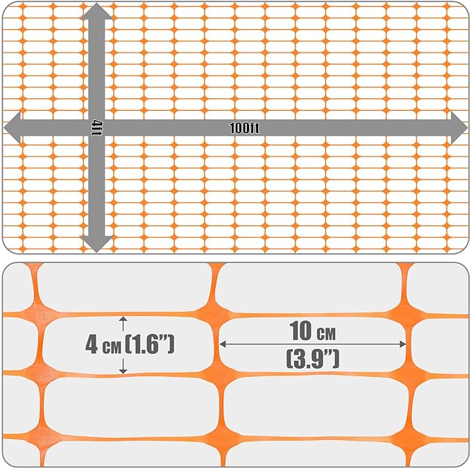 Fencer Wire 4 ft. Safety Fence, 100 ft. Orange Plastic Fencing Roll for Construction, Pet and Event Fencing, 4 cm x 10 cm Mesh