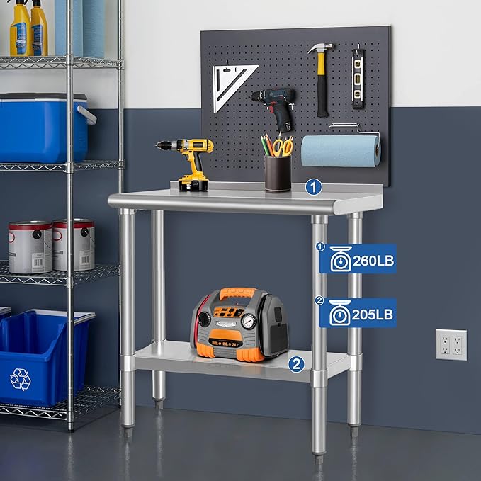HARDURA Stainless Steel Commercial Work Table Prep Work Metal Table 14×30 Inches with Undershelf and 2" Backsplash Heavy Duty NSF 430 for Kitchen Food Prep