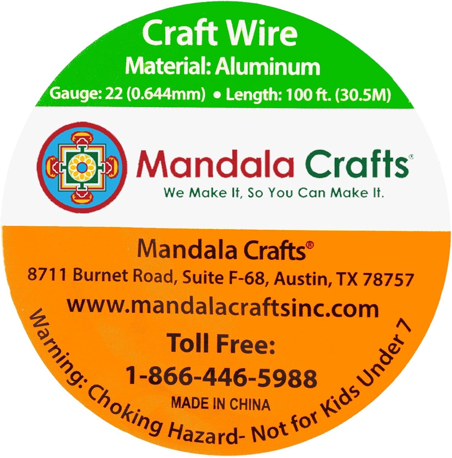 Mandala Crafts 22 Gauge Anodized Aluminum Craft Wire for Jewelry Making - 100 FT Colored Flexible Orange Wire - Bendable for Bonsai Armature Crafting Sculpting