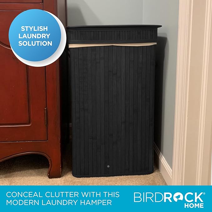 BIRDROCK HOME Square Laundry Hamper with Lid and Cloth Liner, Medium Basket with Soft Handles, Durable Collapsible Fabric Bin for Clothes,Towels, Dorm, Narrow Closet, Bedroom, Dirty Laundry - Espresso