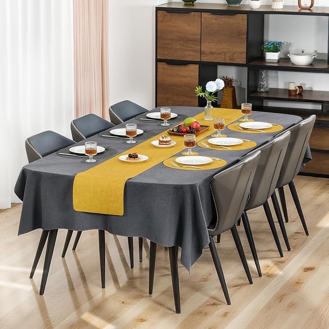 Myir JUN Round Placemats, Dual Sided Faux Leather Place Mats Set of 4 Indoor/Outdoor Non-Slip Washable Table Mats (Gray Yellow)
