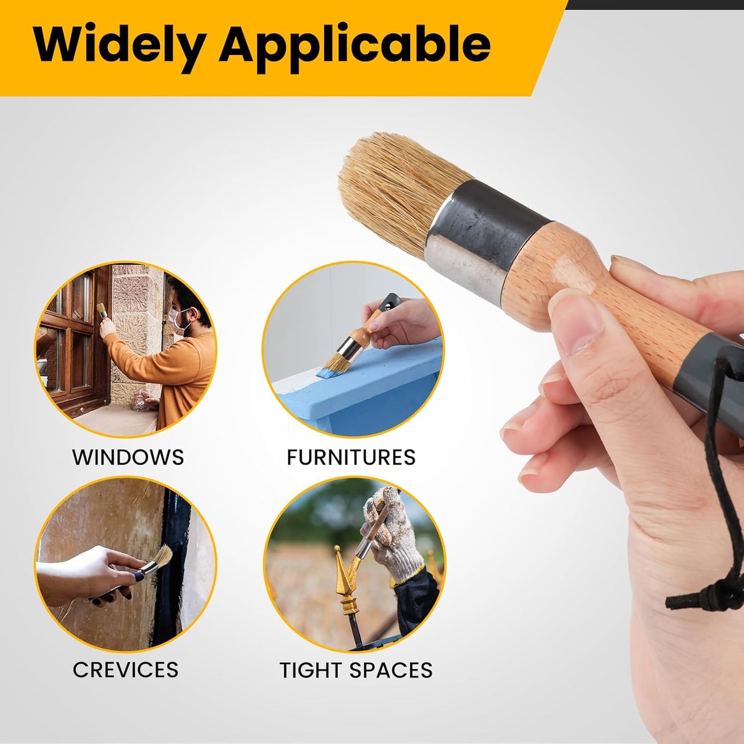 Chalk Paint Brushes Set of 4, Wax Brushes, Flat Pointed and Round Brush with Natural Bristles for Chalk Paint and Wax, Perfect for Painting or Waxing Furniture, Ideal for Home Decor