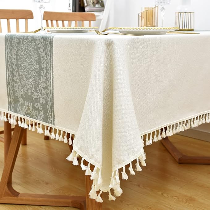 Heavy Duty Cotton Linen Table Cloth for Square Table Farmhouse Vintage Tablecloth Washable Rustic Table Cover (Flowers, 52x52 inch)