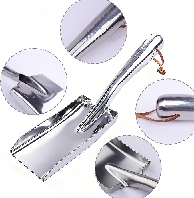 Metal Garden Ash Shovel, Silver, Stainless Steel, Compact Size, for Fireplace, BBQ, Charcoal Cleanup