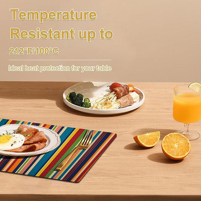 Faux Leather Placemats Set of 4 - Color Stripe Resistant Placemats for Dinner Table, Non-Slip Waterproof Oil-Proof Washable Reusable Placemat for Indoor Outdoor Kitchen Decor, 15.75In*11.81In
