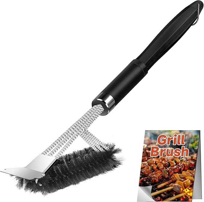 Grill Brush with Scraper,Adjustable Handle BBQ Grill Brush,Extra Strong Grill Cleaning Brush,Hangable Grill Brush for Outdoor Grill/Smoker,Ideal BBQ Grill Cleaning Kit Gifts for Outdoor Wizard