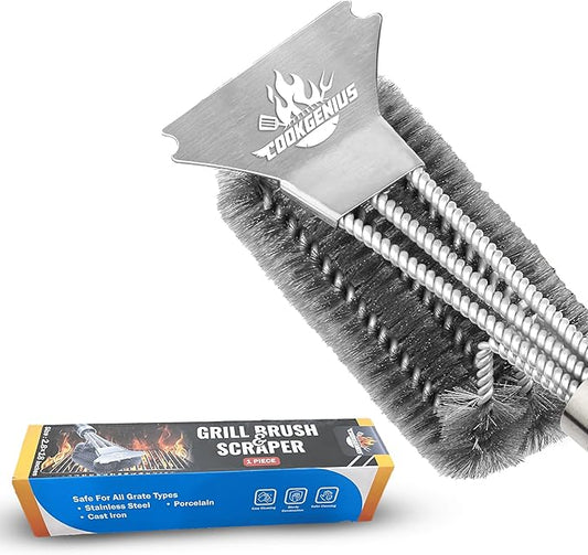 Grill Brush with Scraper for BBQ Grills – 18 Inch Long Handle BBQ Grill Cleaner for Outdoor Grill, Extra Strong BBQ Grill Cleaner for Grill/Smoker/Gas/Charcoal Grill - Best BBQ Grill Tool