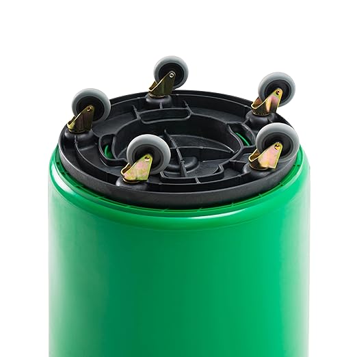 PRO&Family Commercial Round Trash Can with Lid and Dolly Rolling Waste Container, Ingredient Bin, Heavy-Duty Plastic, Anti-Static, Kitchen, Office, Outdoor Use (Green, 44 Gallon)
