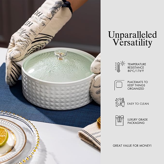 Placemats Set of 6 - Easy Clean Woven Vinyl Placemats for Dining Table, Indoor/Outdoor Place Mats, Washable PVC Table Mats（Navy Blue）
