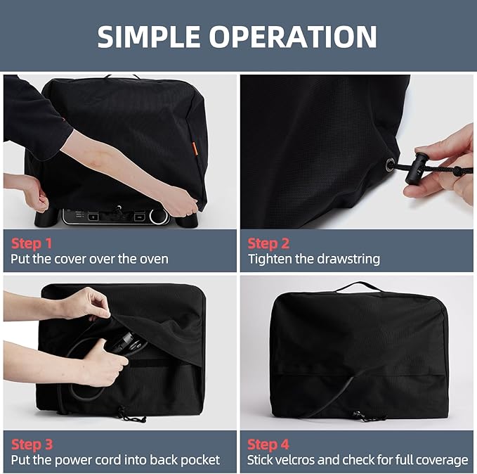Waterproof Cover for Ninja Pizza Oven MO201, UV Resistant, Windproof Accessories for Ninja Artisan Outdoor Pizza Oven, Power Cord Storage Pocket, Adjustable Drawstrings and Elastic Bands (Cover Only)