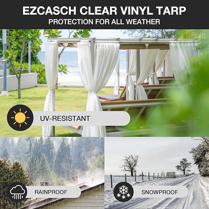 Clear Tarp 7' x 8', 15 Oz Clear Vinyl PVC Tarp Waterproof Tarpaulin 100% Transparent PVC Tarps Upgrade to Double The Cold Resistance-Temperature from -5°F to 140°F
