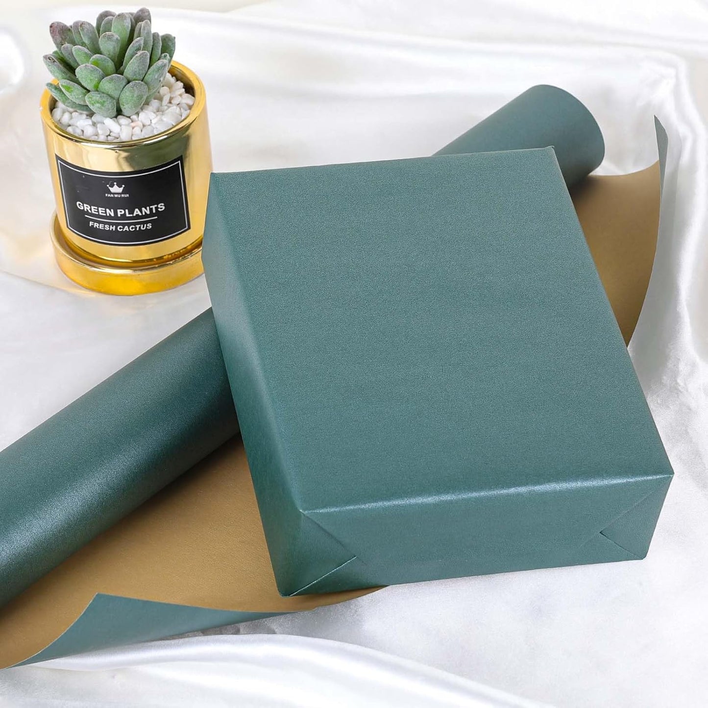 NESCCI Dark Green & Gold Matte Wrapping Paper,Double Sided Solid Color Pearly-Lustre Paper,Gift Wrapping Paper,Perfect for Wedding,Valentine's Day,Birthday,Christmas,Baby Shower(17 Inches X 32.8 Feet)